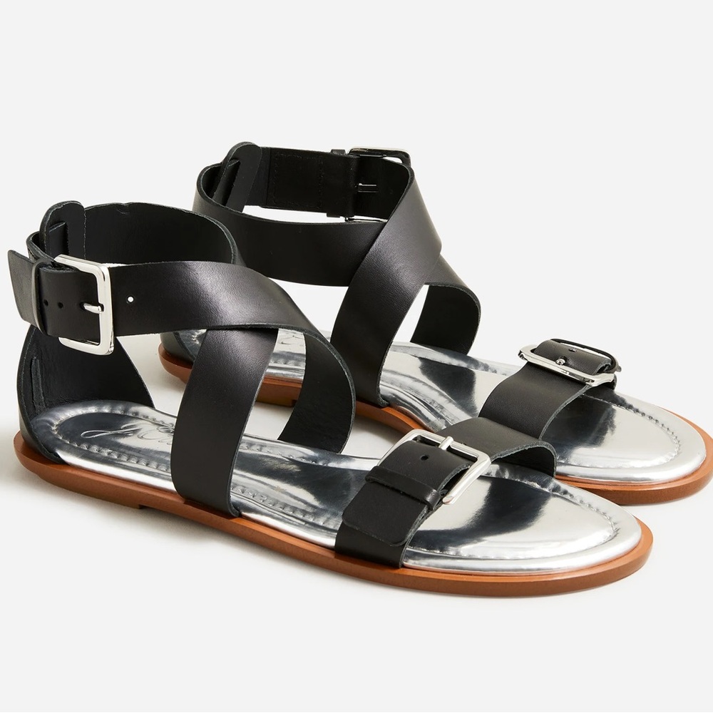 JCREW Black Leather Sorrento Sandals - NWT